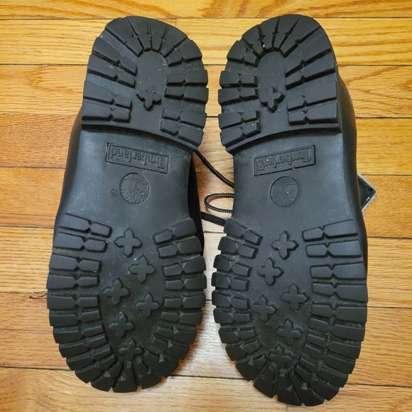 Timberland 8M Black‎ Leather Lace Up Ankle Boots Waterproof Foldover Corduroy - Picture 7 of 11